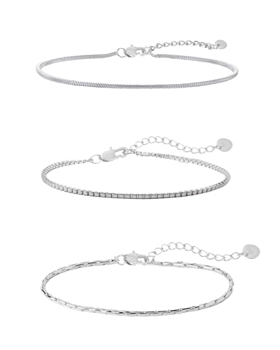 Made by Nami Herren Armband Set aus Edelstahl Silber/Gold • 3x Minimalistisches Armband Herren • Armbänder für Herren • Silberarmband Männer • Filigrane Cuban Link Chain Armkette (3er Set Silber)