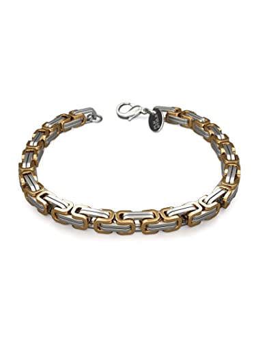 Fly Style Byzantiner Königskette Gold+Silber Edelstahl - Königsarmband Armband Herren 18 Karat teil-vergoldete Kette - 6mm breit, 20cm lang