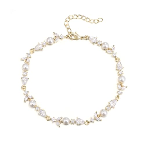 EVER FAITH Gorgeous Cubic Zirkonia Armband simulierte Perle klar Marquise Teardrop Kristall Armkette Brautschmuck für Damen Prom Hochzeit Klar Gold-Ton