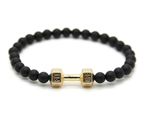 Lion&Son Fitness-Armband Herren-Mode-Schmuck Obsidian Vintage-Fashion Damen-Accessoire Sport-Band, Farbe:Gold