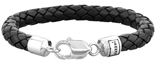 Kuzzoi Herren Lederarmband/Herrenarmban d schwarz mit Verschluss aus 925 Sterling Silber, Länge 23 cm, 235041-023