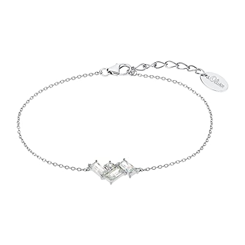 s.Oliver Armband 925 Sterling Silber Damen Armschmuck, mit Zirkonia synth., 17+3 cm, Silber, Baguette, Kommt in Schmuck Geschenk Box, 2032590