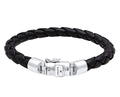 Kuzzoi Herren Lederarmband/Herrenarmban d schwarz mit Verschluss aus 925 Sterling Silber, Länge 23 cm, 235043-023