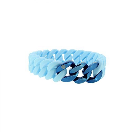 Hanse-Klunker Armband Damen MINI Silikon Hellblau, Edelstahl Blau Armreif Armkette Frauen Mädchen Größe 18-19 cm inkl. Schmuck-Geschenk-Box