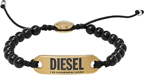 Diesel Herrenarmband Beads Namensplakette goldfarben Achat schwarz, DX1360710