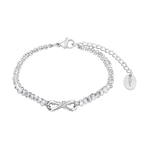 s.Oliver Armband für Damen mit Infinity Anhänger, Glas / Edelstahl, Länge: 16-20 cm