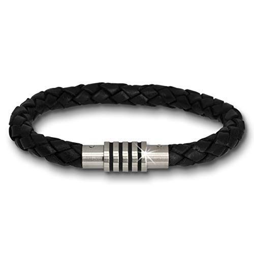 Amello Armband schwarz Herren Armschmuck ca. 19cm Rindsleder Edelstahl AMA475S19 Leder Armband