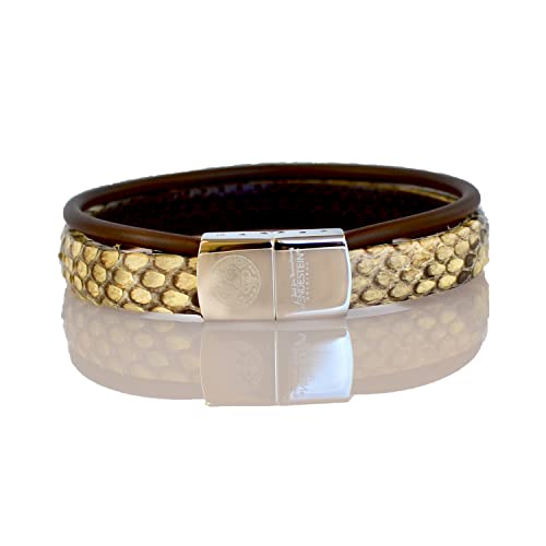  Ledearmband Python   Edelstahl, braunes