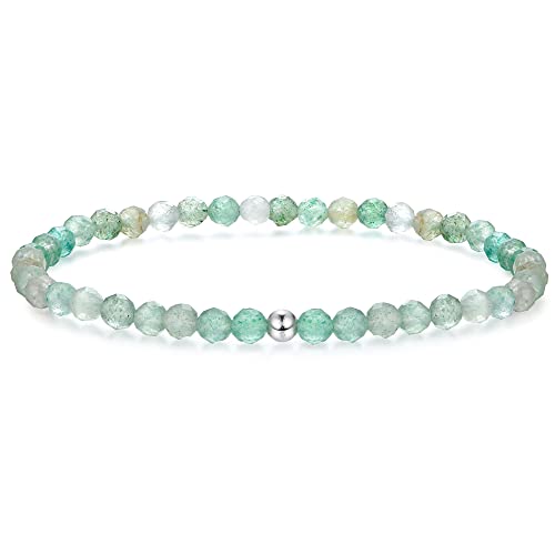 JeweBella Bracelet 4mm Perlenarmband Damen mit 925 Silber Perle Armband Rose Quartz Amethyst Obsidian Mondstein Hämatit Natürliche Edelstein Armband Damen Herren Stretch Facettierte Perlen Armbänder