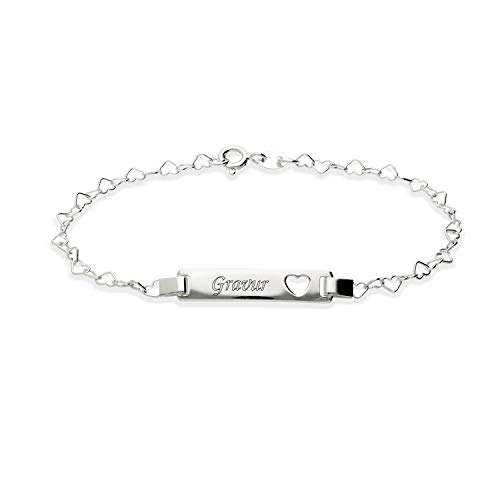 Damen Armband Identarmband mit Herz 925 Silber Wunschgravur auf Vorder und Rückseite Länge 19cm