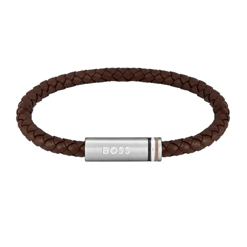 BOSS Jewelry armband für Herren Kollektion ARES SINGLE mit Braunem Leder und Edelstahlverschluss - 1580623