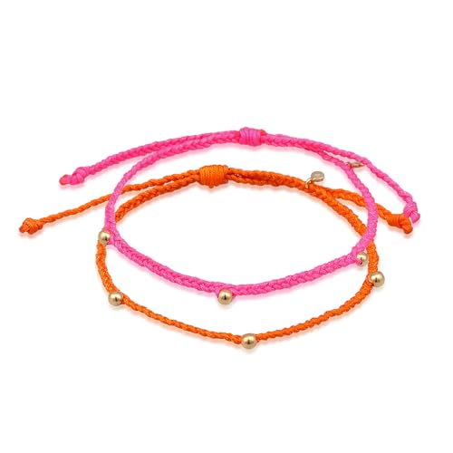 Elli Armband Damen Set 925 Silber Silberarmbänder Nylon mit goldenen Perlen Schmuck Geschenke für Frauen Freundin Frau Mädchen Mama, Freundschaftsbänder Länge 16 cm, Breite 3 mm