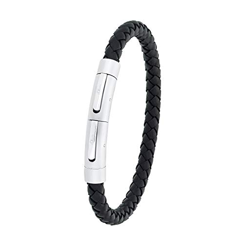 s.Oliver Armband Edelstahl Leder Herren Armschmuck, 22 cm, Silber, Kommt in Schmuck Geschenk Box, 2031551