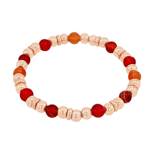 s.Oliver Armband Edelstahl Damen Armschmuck, mit Chalzedon, Achat, Steel Beads, 17 cm, Rot, Kommt in Schmuck Geschenk Box, 2039847