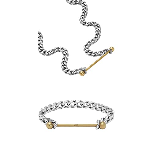 Diesel Herrenkette Edelstahl Bicolor, DX1408931 + Herren-Gliederarmband Edelstahl Bicolor, DX1410931