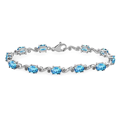 Jewelili Accent Anhänger Sterling-Silber 925 weißer Diamant Blautopas
