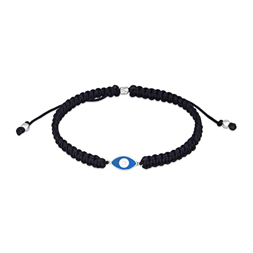 Kuzzoi Armband Herren mit Evil Eye Symbol (7 x12.5 mm), Textilarmband aus Nylon, Auge der Fatima mit Emaille in 925 Silber, Länge 19cm - 21cm, verstellbar, 0201831823