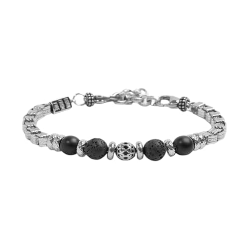 NADIR Marlù 33BR0029-N Uni Armband Kette Box mit Kugeln aus schwarzem Onyx und Lavastein, Medium, Edelstahl, Häma