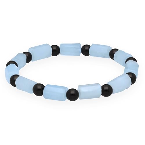 Lebensquelle Plus Kristallarmband mit Kugelelement 19 cm | Aquamarin+Turmalin (Schörl) | 6 mm Perlen