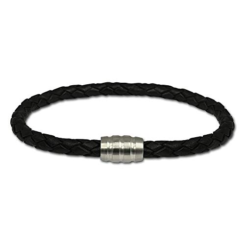 SilberDream Lederarmband geflochten 5mm schwarz 19cm mit Edelstahl Magnet Verschluss für Damen oder Herren Leder Armband Echtleder LS1501