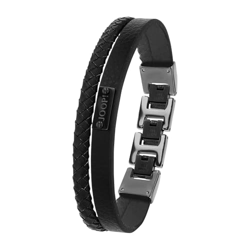 JOOP! Armband Edelstahl Leder Herren Armschmuck, 18,5+1,5+1,5 cm, Grau, Kommt in Schmuck Geschenk Box, 2039000