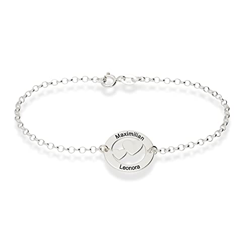 Kristallwerk Damen Armband Herzarmband 925 Silber Wunschgravur auf Vorderseite Länge 19cm