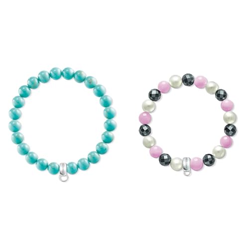 THOMAS SABO Damen Charm-Armband Türkis Charm Club 925 Sterling Silber X0213-404-17 & Damen Charm-Armband Süßwasserzuchtperle Rosenquarz Hämatit Charm Club 925 Sterling Silber X0188-581-7