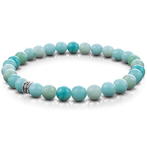 FABACH Amazonit Perlenarmband mit 6mm Edelstein-Perlen und 925 Sterling Silber Logo-Perle - Edles Naturstein Stretch-Armband für Damen (Türkis)