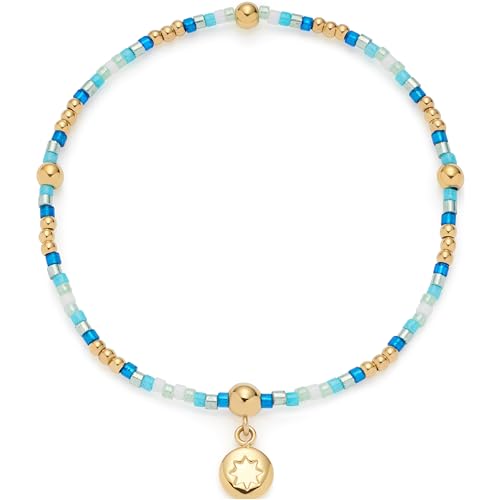 JEWELS BY LEONARDO Armband Ciao Solea • elastische Arm-Kette aus zylinderförmigen Glasperlen in aqua/grün und goldfarbenen Edelstahl-Kügelchen • 19 cm Länge • personalisierbarer Anhänger • 023916