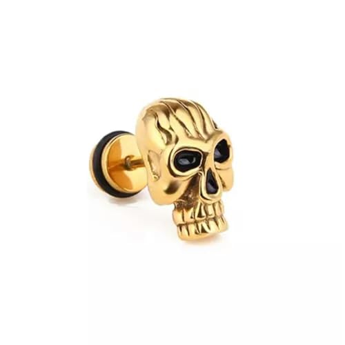 Herren Unisex Punk Retro Totenkopf Ohrstecker Gothic Rock Schmuck Edelstahl-Gold