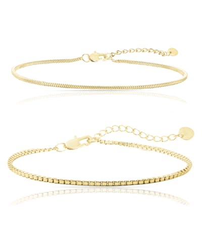 Made by Nami Herren Armband Set aus Edelstahl Silber/Gold • 2x Minimalistisches Armband Herren • Armbänder für Herren • Silberarmband Männer • Filigrane Cuban Link Chain Armkette (2er Set Gold)