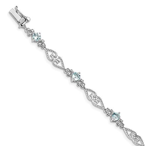 925er Sterlingsilber, strukturiert, poliert, Diamant-Aquamarin-Armband , 5 mm breit, Schmuck-Geschenke für Frauen, 18 cm, Metall, Diamant