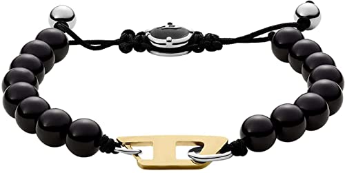 Diesel Armband Für Männer Perlen, 170-250mm Schwarzes Halbedelsteinarmband, DX1341040