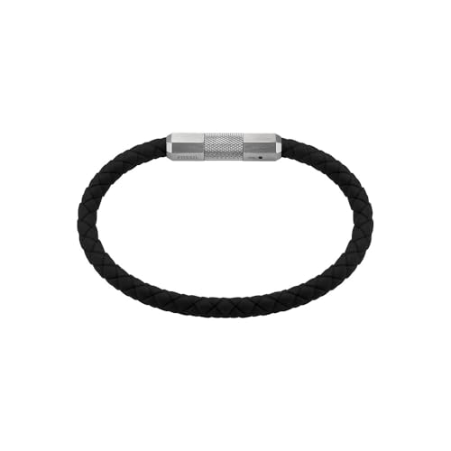 Fossil Herren Leder- oder Edelstahlarmband mit verstellbarem Verschluss, Schwarz