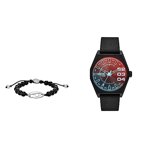 Diesel Armband für Männer, Schwarzes Achat Perlenarmband, Länge: 250mm, Breite: 23mm, Höhe: 11mm, DX1434040 Watch DZ2175