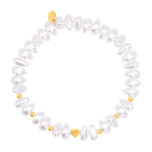 Heideman Armband Celera Damen aus Edelstahl gold farbend poliert Armkette für Frauen mit Perle weiß Stretch-Armband