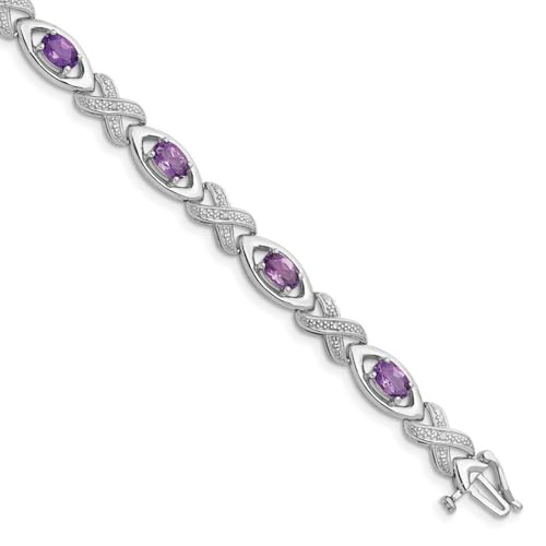925 Sterlingsilber, strukturiert, poliert, Diamant und Amethyst, Armband, Schmuck, Geschenke für Frauen, 19 cm, Metall, Diamant
