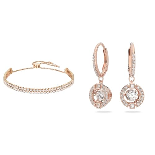 Swarovski Subtle Armband, Weiss, Roségold-Legierungsschic ht & Sparkling Dance Ohrringe, Rund, Weiss, Roségold-Legierungsschic ht