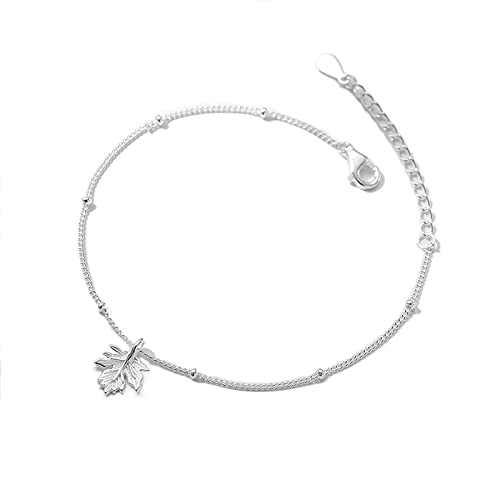 Hoixin Armband for Frauen, Freundschaftsarmband Armbänder for Frauenarmbänder, S925 Silber Freundschaftsarmbänder Ahornblatt Anhänger verstellbares Bettelarmband Modeschmuck Geschenk (Color : Silver)