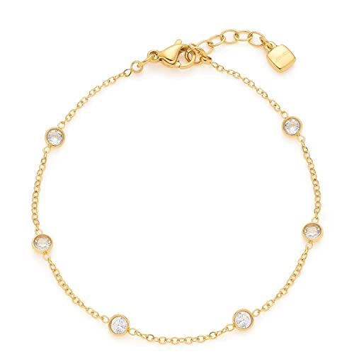 JEWELS BY LEONARDO Armband Ciao Mini • Arm-Kette aus goldfarbenem Edelstahl • Ankekette mit klaren, eingefassten Glas-Kristallen • 17-19 cm Länge • Geschenk Damen Schmuck • 022920