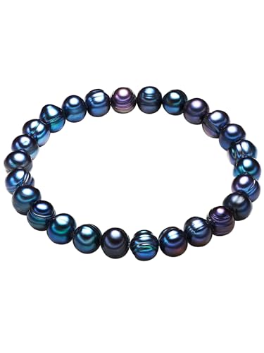 Valero Pearls Damen Perlenarmband mit Barock Süßwasser-Zuchtperlen pfauenblau 7-8 mm - Damenarmband Perlen blauviolett
