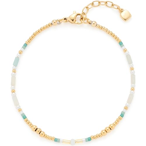 JEWELS BY LEONARDO Armband Lilly • Arm-Kette aus goldfarbenem Edelstahl • Zarte Weiß- und Türkistöne • natürlich anmutenden Imitationsperlen • 18-21 cm Länge • Schmuck Geschenk für Frauen • 024985