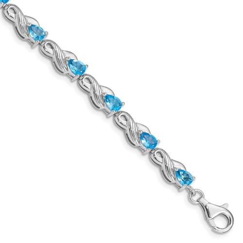 Armband aus 925er Sterlingsilber, poliert, mit Karabinerverschluss, Blautopas, 6 mm breit, Schmuck Geschenke für Frauen, 18 cm, Metall, Topas