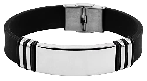 Akzent Silikon Schildarmband Schwarz Edelstahlelemente Gravur Silberfarben 003175000039