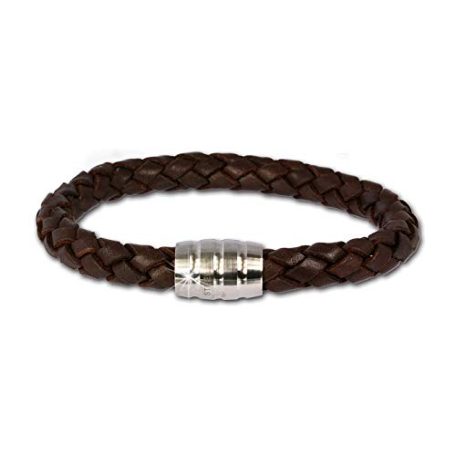 SilberDream Lederarmband geflochten braun 22cm mit Edelstahl Magnet Verschluss für Damen oder Herren Leder Armband Echtleder LS1813