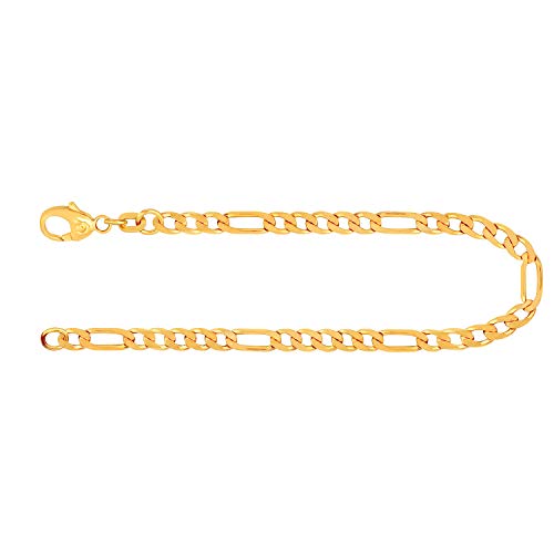 EDELIND 585 Gold Armband Damen Herren 3.4 mm Bracelet Figarokette diamantiert Gliederung 5+1 14 Karat Gelbgold Länge 19cm Armkette Made in Germany