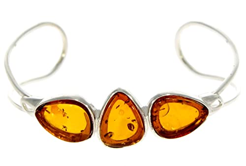 Klassischer Armreif aus 925er Sterlingsilber mit 3 baltischen Bernsteinen, GL526, 23 cm, Papier Stein Sterling-Silber, Bernstein