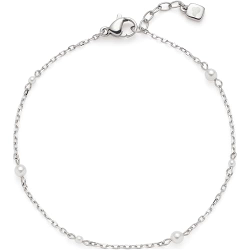JEWELS BY LEONARDO Armband Ciao Navina, Arm-Schmuck aus silberfarbenem Edelstahl, filigrane, weiße Imitationsperlen, 18-21 cm Länge, Schmuck Damen, 024453