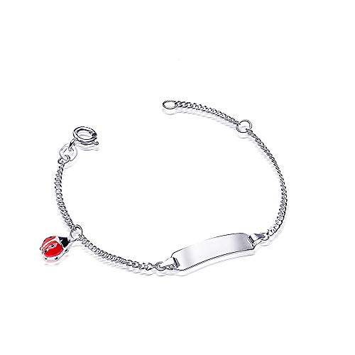MATERIA Kinder Armband mit Gravur Marienkäfer 925 Silber Schmuck Armkette Emaille rot rhodiniert 12-14cm #SA-61, Schrifttyp:Ohne Gravur