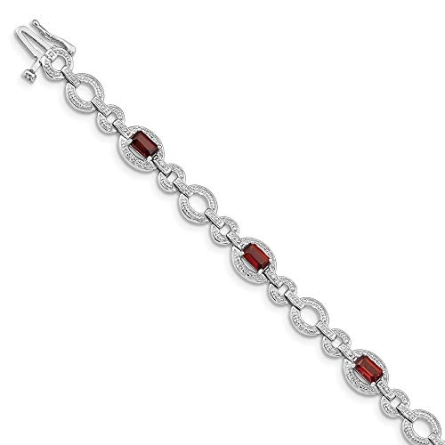 Sterling Silber Diamant und Granat Oval Link Armband-JewelryWeb